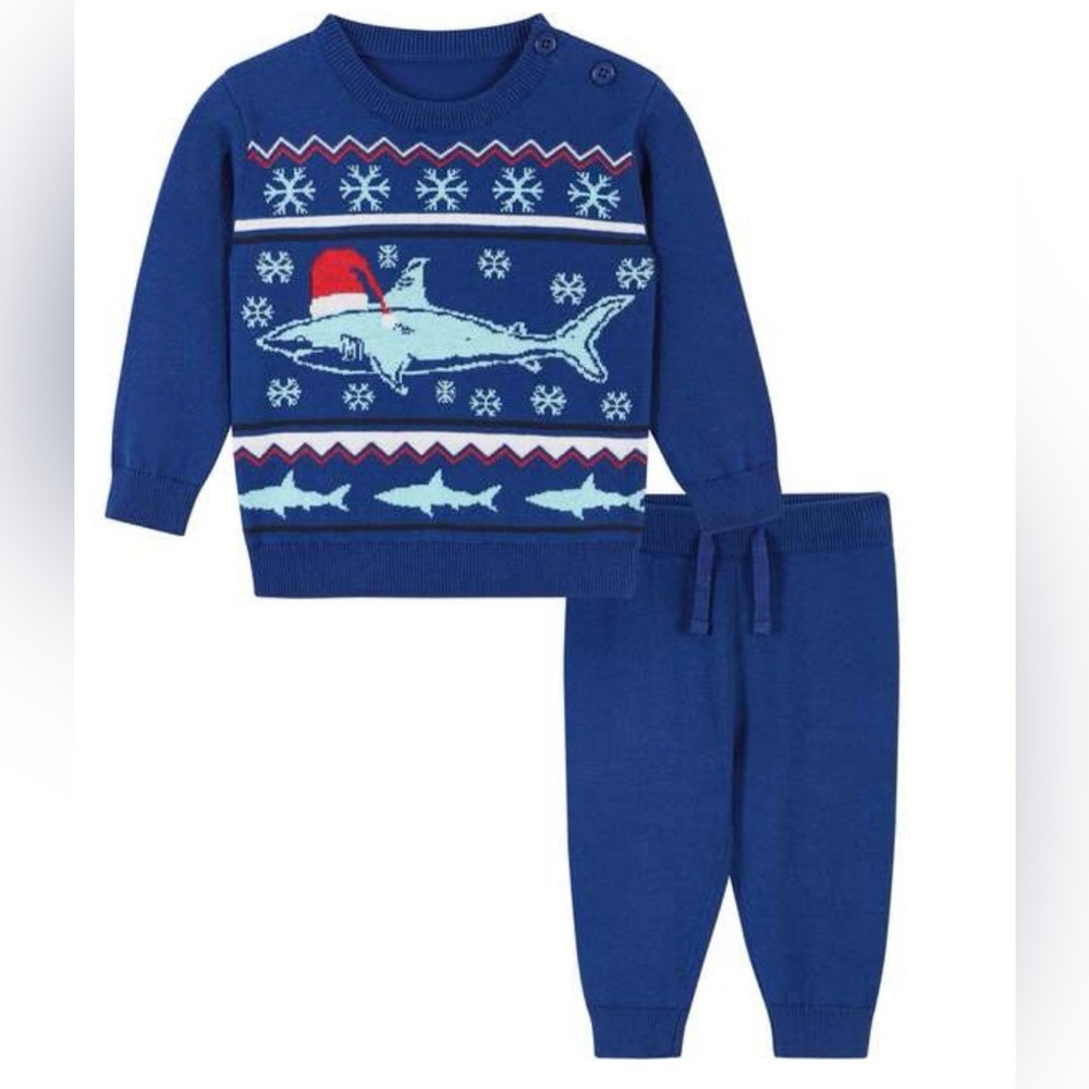 Andy & Evan Infant Boy Holiday Santa Shark Jacquard Sweater Set 12-18 months